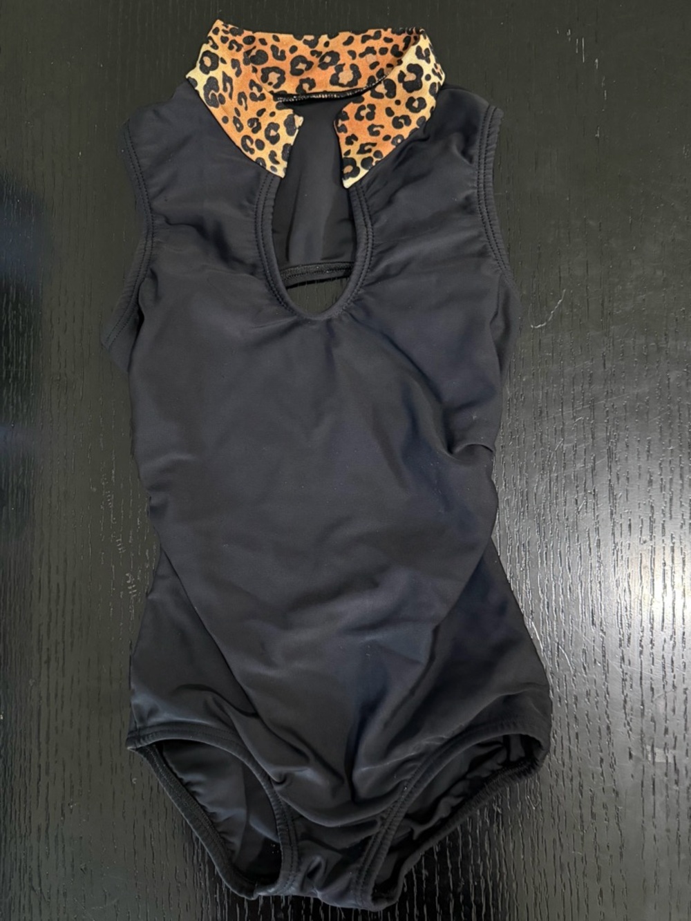 Black Leotard with Leopard Print Collar